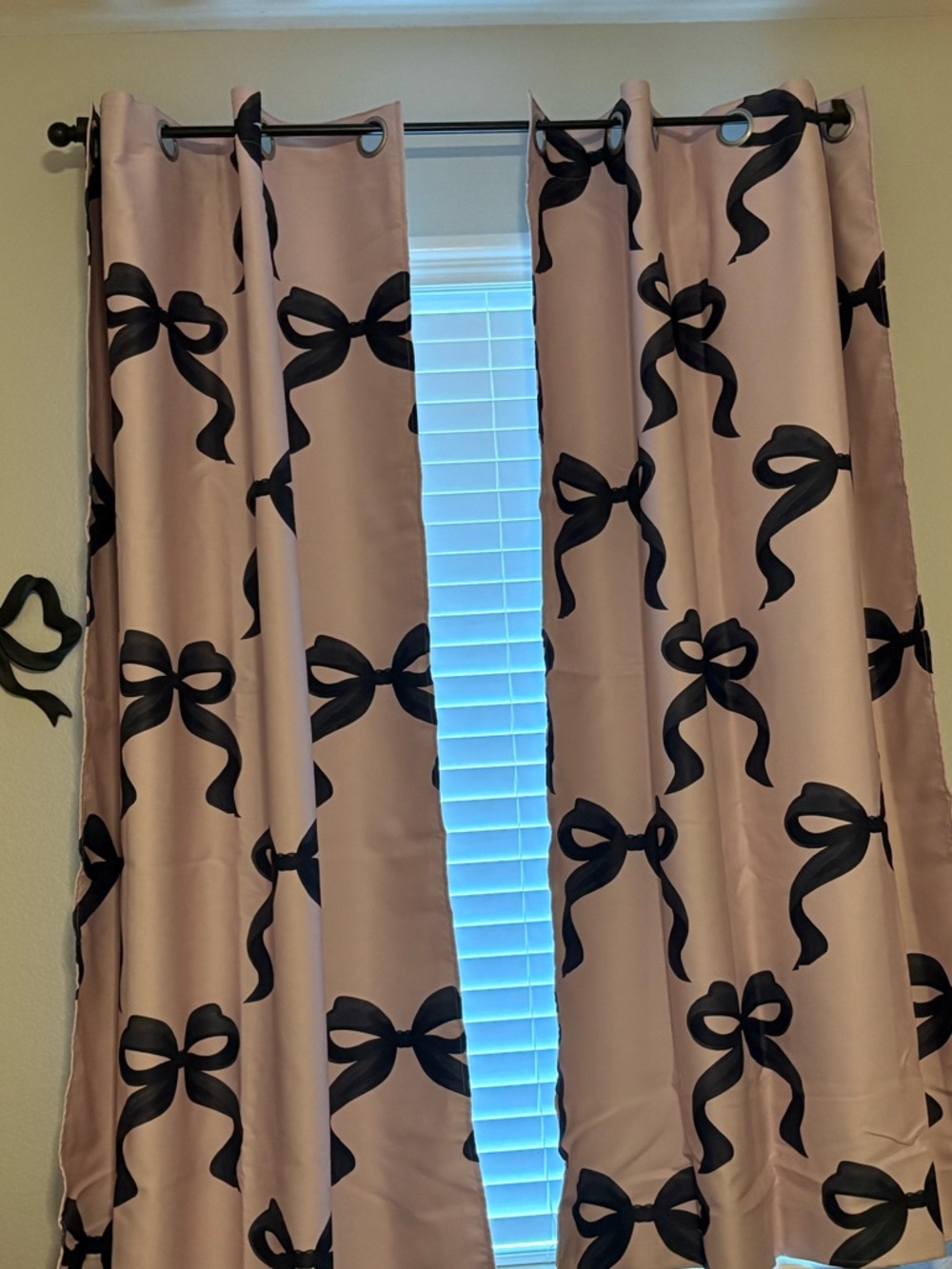 Bow Pattern Black and Pink Window Curtains -